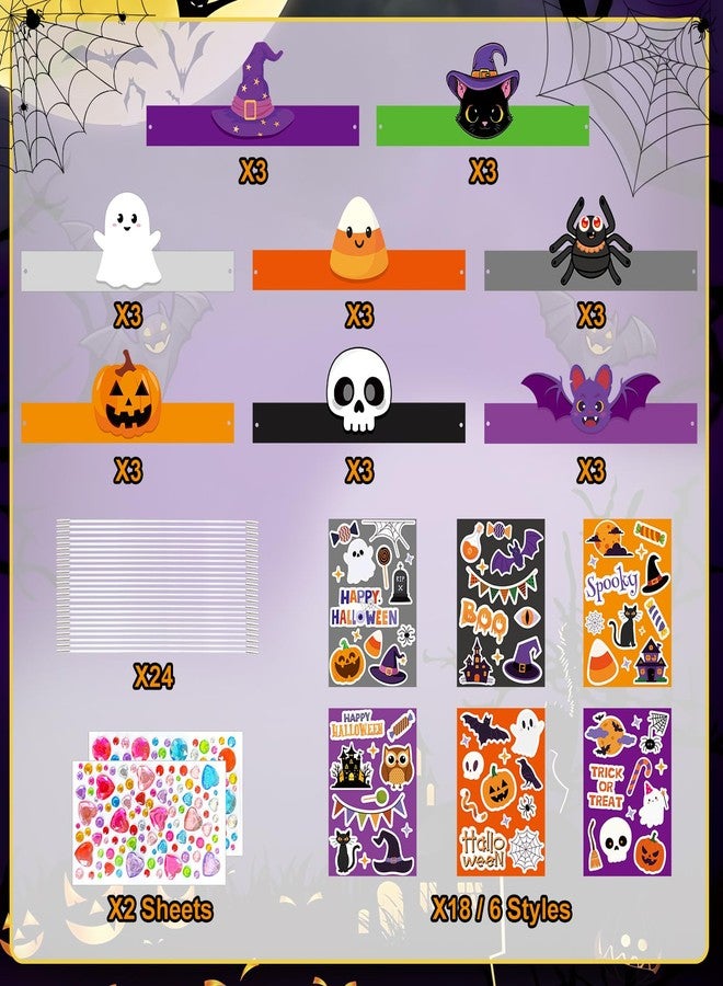 Sealmic 24 Set Halloween Crown Headband Paper Adjustable Hats with Elastic Bands with Themed Stickers Activities Party Favors Pumpkin Ghost Bat - Image 2